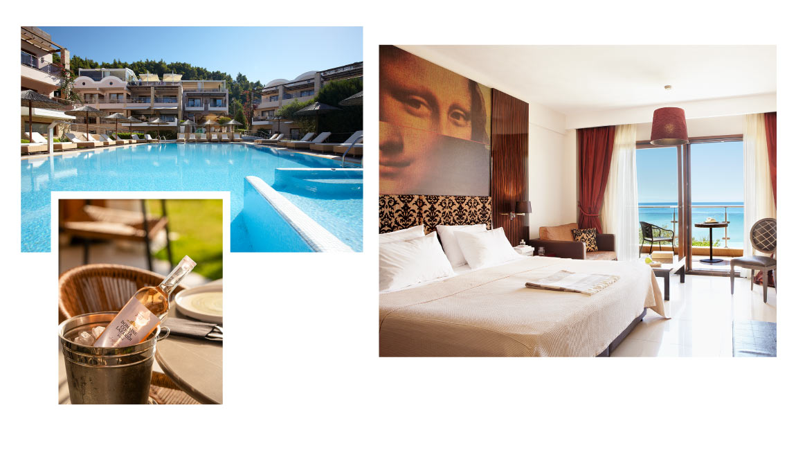 Luxury hotel room at Olympion Sunset, a perfect accommodation choice for exploring Halkidiki nightlife.